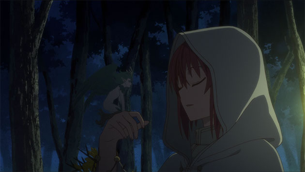 Chise holding fairy, before performing magic.