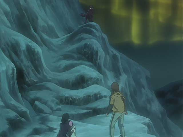 Darcia appearing before Blue and Hige.